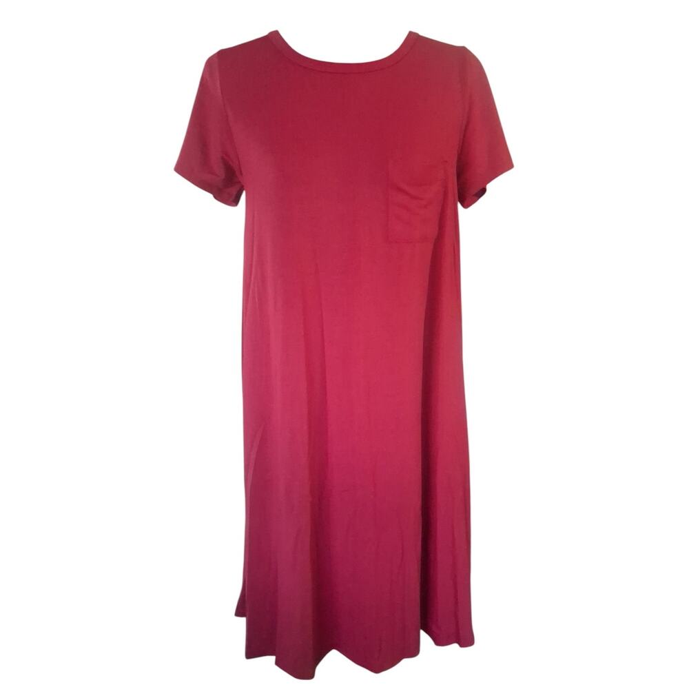 LuLaRoe CARLY High Low Dress Solid Wein Red Short Sleeve Round Neck Women Size S - Picture 2 of 6